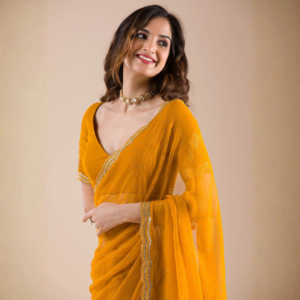 Mustard Stonework Chiffon Saree