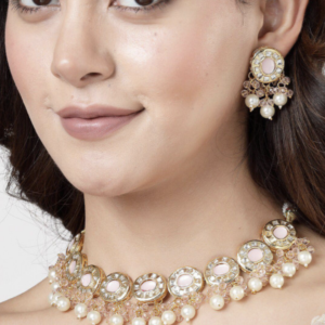 Gold-Plated Kundan-Stone Studded & Beaded Jewellery Set